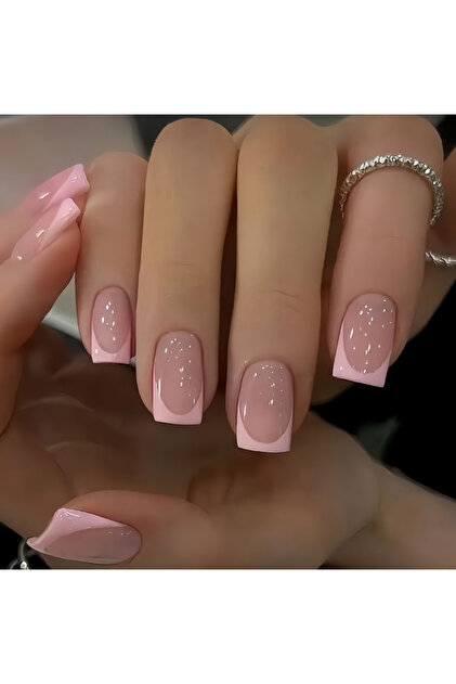 Pembe French Küt Takma Tırnak Seti