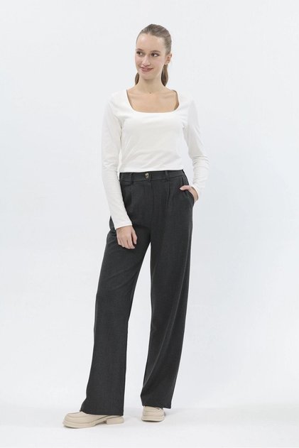 Flexible High Waist Wide Leg Classic Trousers Anthracite