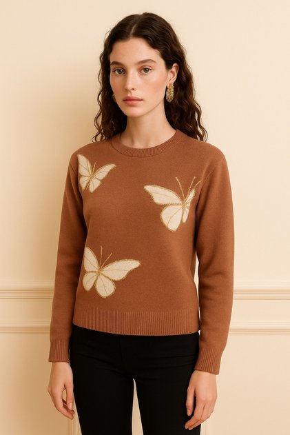 Butterfly Patterned Crocheted Tricot-26K74007-Vi̇zon-32