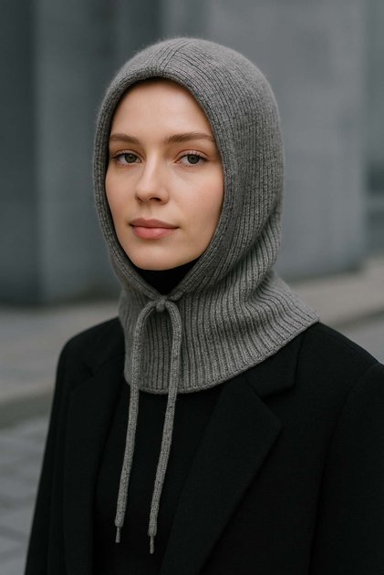 Women's Knitted Balaclava Hat RKŞBYN-05 Anthracite