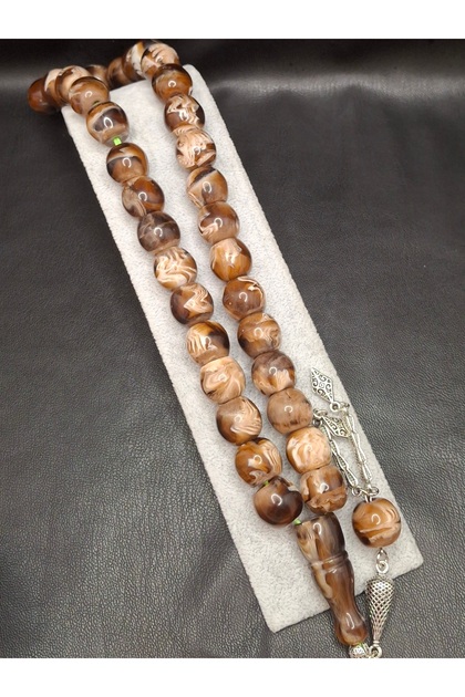 Special Large Model Brown Barrel Cut Powder Amber Prayer Beads
