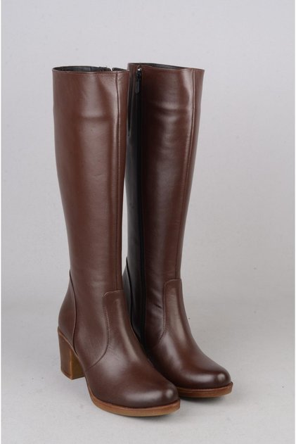 Seç 3000 Genuine Leather Heel Boots (6 cm) Dark Brown