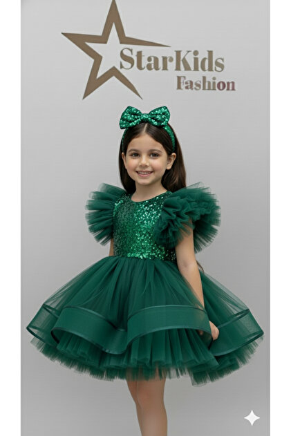 Star Kids Girls' Emerald Green Sequin Tutu Dress,Girls' Party Dress-  Trendyol