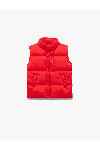 Mock Neck Pocket Detailed Loose Fit Zippered Sleeveless Inflatable Vest