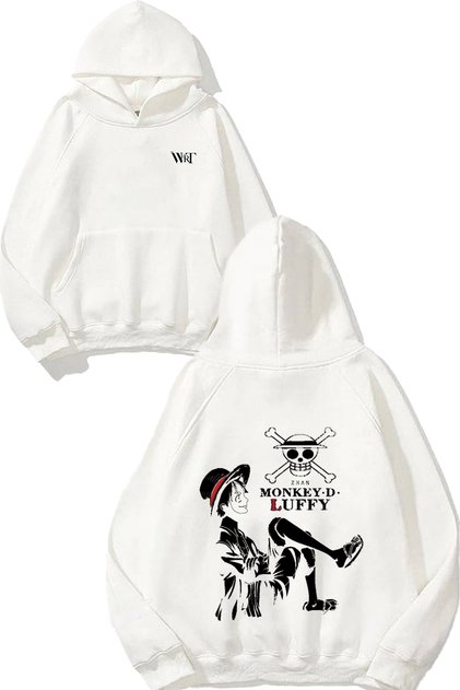 Zhan Monkey D Luffy Design Backpack Printed White Hooded Sweatshirt