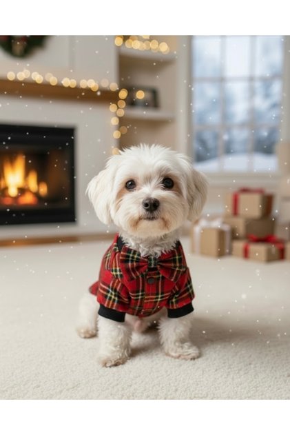 Plaid Patterned Bow Tie and Jacket Set | Dog Outfit |   Small Breed Dog Outfit