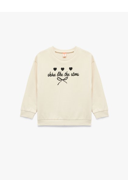 Uzun Kollu Bisiklet Yaka Pamuklu Baskılı Şardonlu Sweatshirt