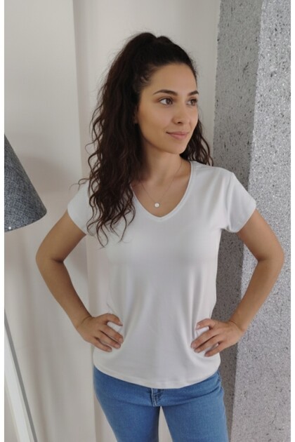 Women's Pebble Color V-Neck Short Sleeve Body