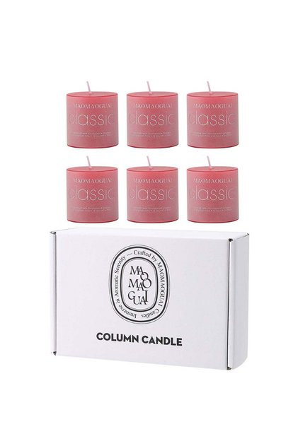 6 Per box of Red Rose blossom scented candles with a cylindrical diameter and height of 5cm/2inch.