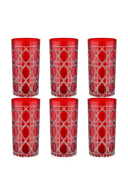 100% Handmade Crystal Soft Drink Glass Set of 6 – Red Straw Pattern | For Stylish Presentations