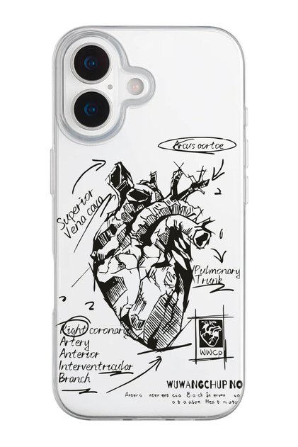 iPhone 17 Compatible Anatomical Heart Pattern Transparent Silicone Phone Case