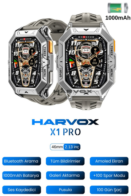 ROXİVA Harvox X1 Pro Tank Outdoor Dayanıklı Akıllı Saat/Su