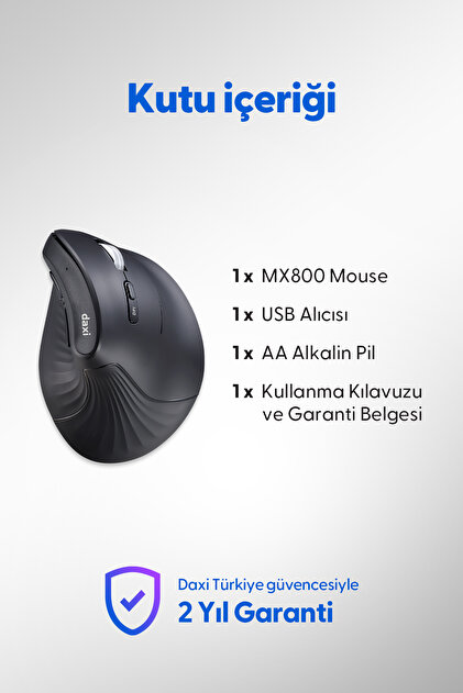 Daxi MX800 VertiGO Ergonomik Dikey Mouse, Bluetooth ve 2.4GHz