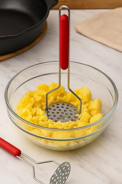 Stainless Steel Potato Masher, Long Handle, Perforated 15 cm