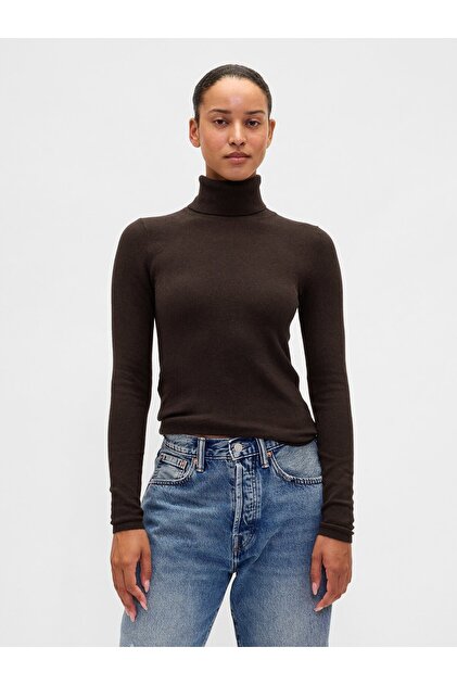 Kadın Kahverengi CashSoft Stretch Kayık Yaka Kazak
