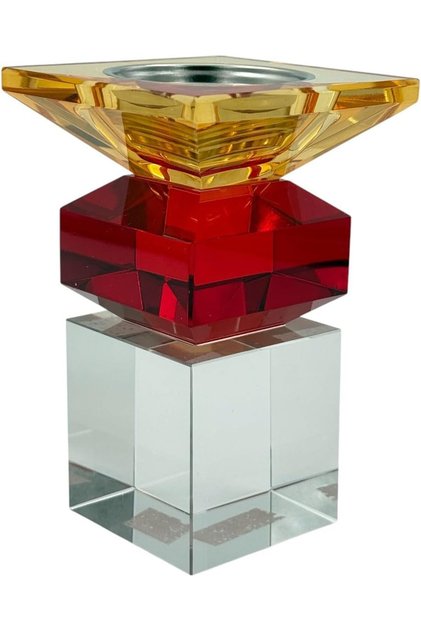 Elegant Crystal Glass Incense Burner — Red & Amber Geometric Design
