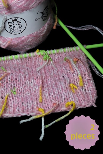 Pink - Very Pale Pink, 2 Ply Angora with Multi-Colored Wicking Yarn Interspersed, Knitting Rope (200 Gr.)
