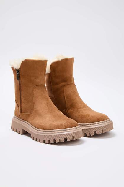 Hellbraune Wildleder-Stiefel mit gezacktem Absatz für Damen, 4 cm, flache, dicke Sohle, Chelsea-Stiefel TAKAW26BO00051