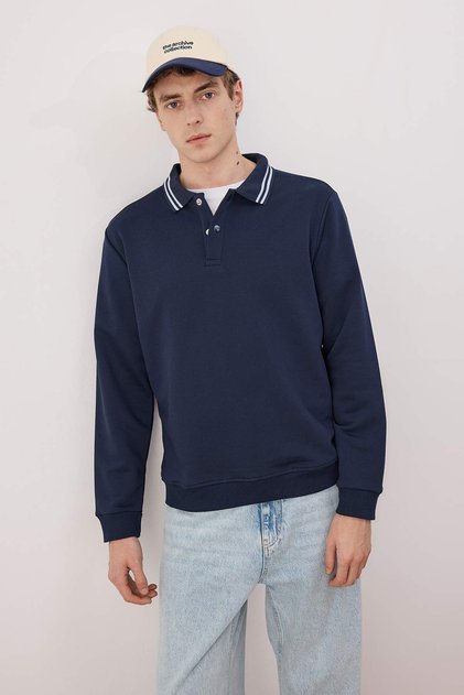 Lacivert Regular/Normal Polo Yaka Örme Sweatshirt TMNAW26SW00055