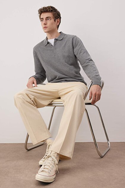 Trendyolmilla Man Ekru Erkek Baggy Fit Kadife Pantolon