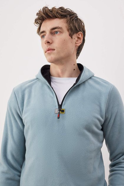 Mint Slim/Fitted Polar Zippered Hooded Sweatshirt Tmnaw26Sw00064