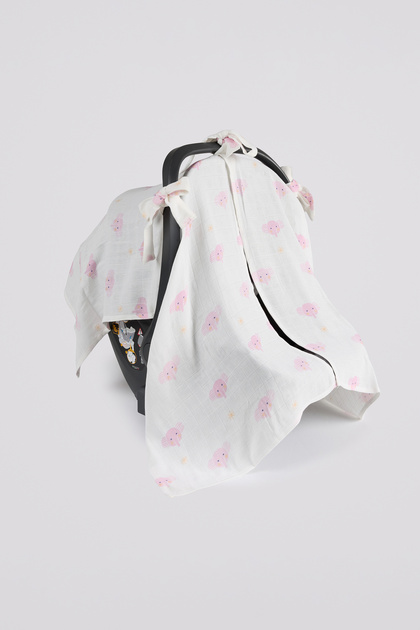 Pink Elephant Muslin Stroller Cover