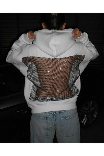 Crystal File Detail Oversized Hoodie Sweatshirt