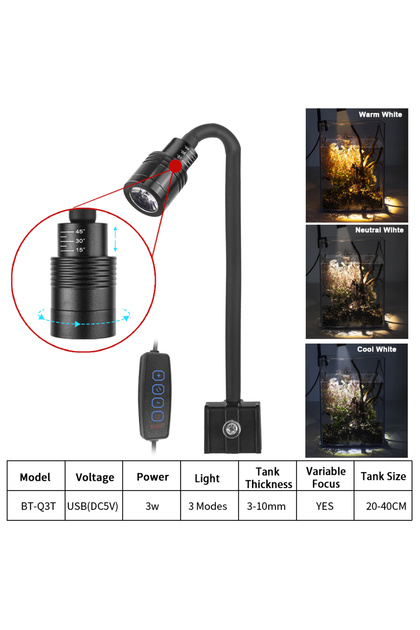 CN Plug T-3W-USB USB Aquarium Light Lighting plants Grow Light Super Slim LED 3W Aquatic Plant Light