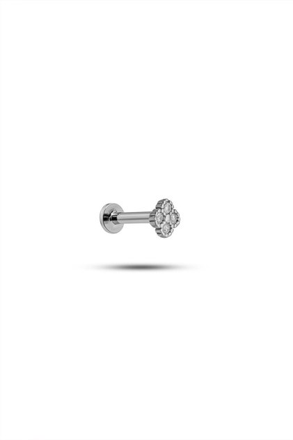925 Ayar Gümüş Rodyumlu Minimal Zirkon Taşlı Yonca Tragus Piercing Küpe