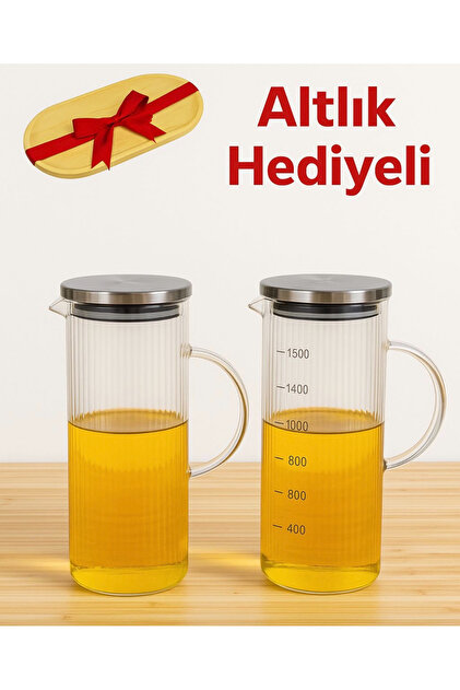 Bambu Altlıklı 2’li 1500 ml Paslanmaz Metal Kapaklı Yağdanlık & Yağlık