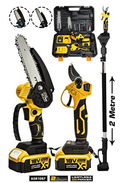 POWER BLACK Germany 18vf Akülü 2 Li Set Şarjlı Ağaç Dal Kesme Ve