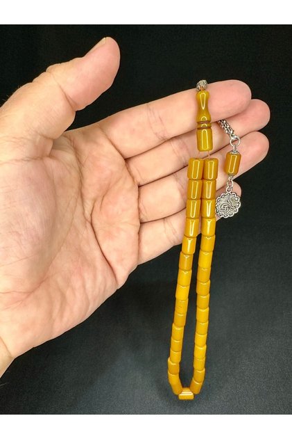 Rod Amber Praying Beads Dark Yellow Color Cutting 7mm X 10mm T-529