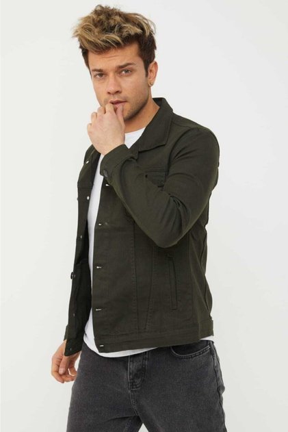 Erkek Haki Renk Slim Fit Kot Ceket