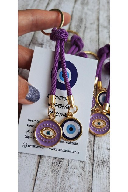 Gift Double Evil Eye Beaded Keychain - Purple (10.5 cm)
