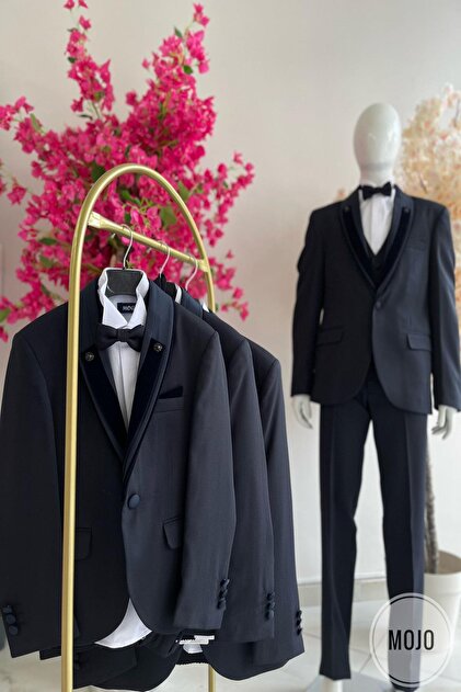 Boy's 3-14 Years Old Velvet Collar Groom Suit Set 20321 Navy Blue