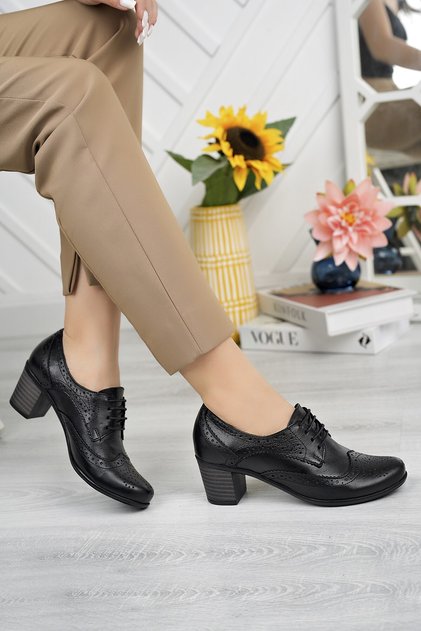 Genuine Leather Women's Daily Heeled Shoes Dd0642