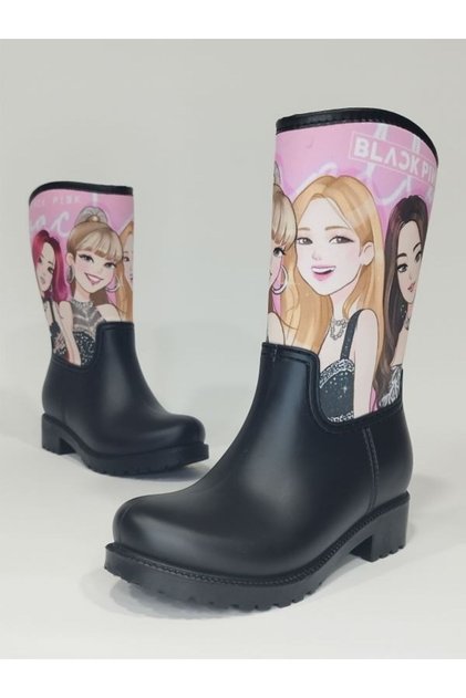 Blackpink Printed Waterproof Girls' Rain Boots - 3