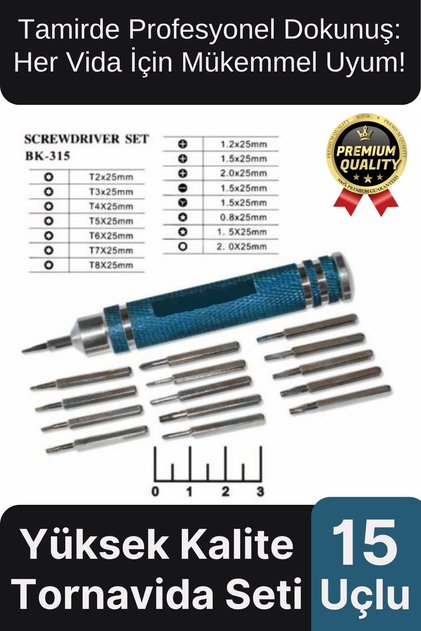 Profesyonel Seri Dayanıklı Yüksek Kalite Ergonomik Hassas Tamir Taşınabilir 15 Uçlu Tornavida Seti