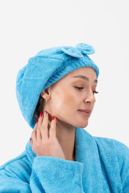 قبعة تجفيف الشعر من CottonVerse – قطن 100%، مع فيونكة