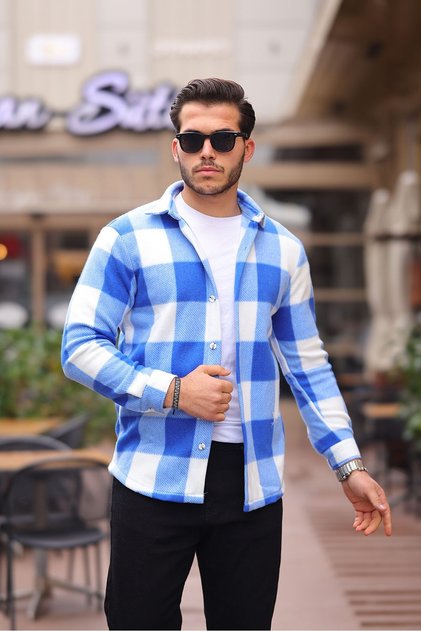 Ανδρικό χειμερινό Basic Fleece Oversize Μπλε πουκάμισο ξυλοκόπο