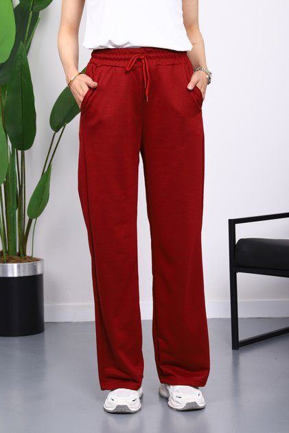 Burgundy Elastic Waist Two Thread Palazzo Sweatpants
