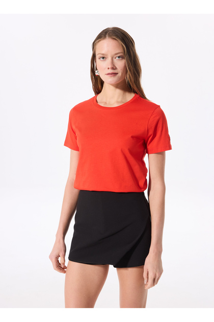 Fabrika Kırmızı Kadın Bisiklet Yaka Basic T-Shirt TENGIZ - Fiyatı