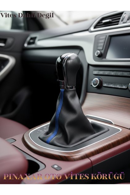 Kia Picanto Black Leather Prime Design Blue Stripe Sport Stitching Gear Shift Boot