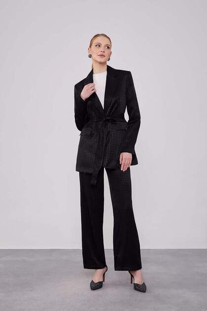 Black Houndstooth Pattern Jacquard Jacket Set
