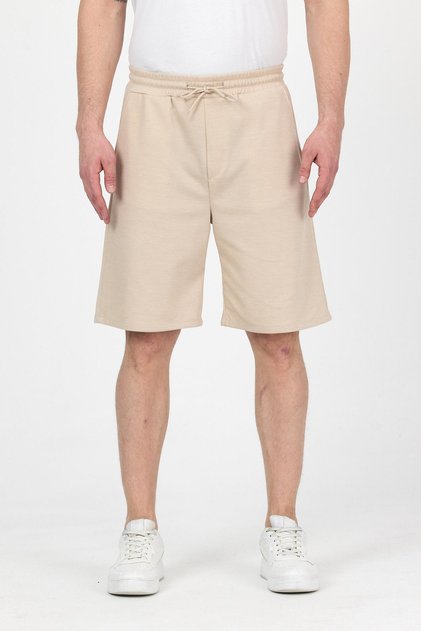 Men's Elastic Waist Wide Leg Basic Beige Baggy Shorts
