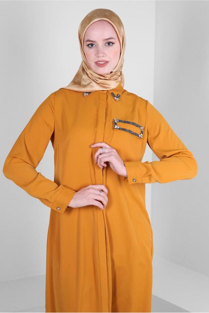 STONE PRINTED HIDDEN BUTTON LONG TUNIC 43548