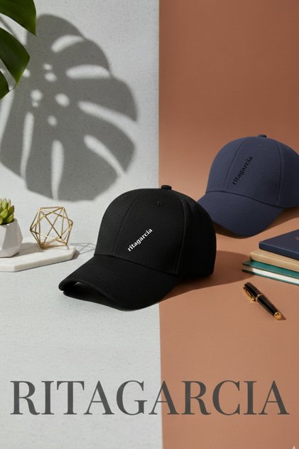 Unisex Adjustable Sports Black-Navy Blue Basic Cap Hat Set of 2