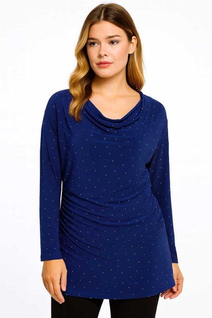 Women's Plus Size Cobalt , Detachable Collar, Waist Elastic Detail Stone Embroidered Blouse 65N39211