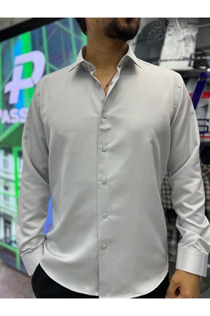 Slim Fit Satin Shirt with Snap Fasteners