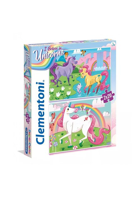 Set Duo, Clementoni, Supercolor, I Believe In Unicorns, Puzzle, Pentru fete, 3+ ani, 2 x 20 bucăți